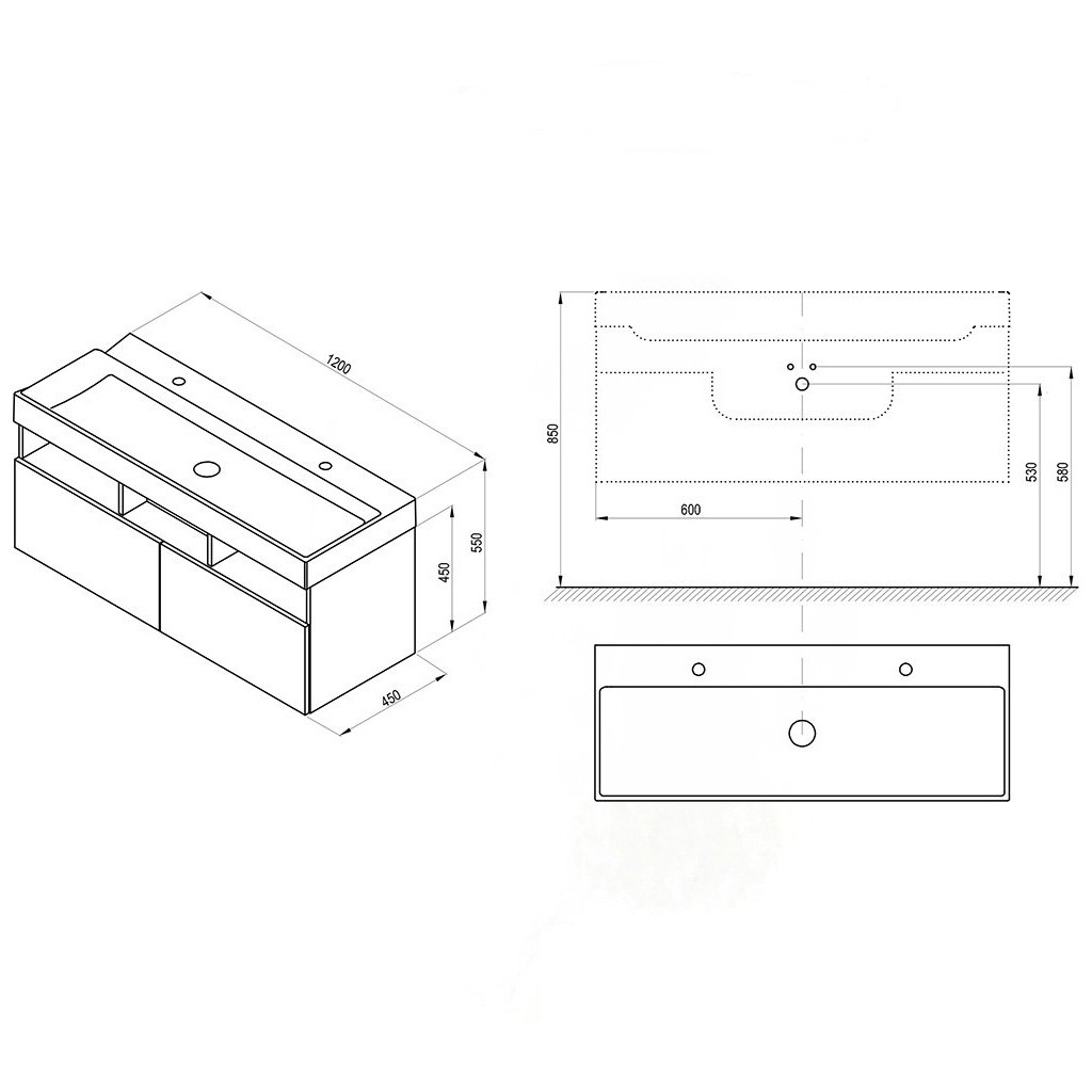 Тумба під умивальник RAVAK SD Natural 120x45x45см підвісна біла X000001053