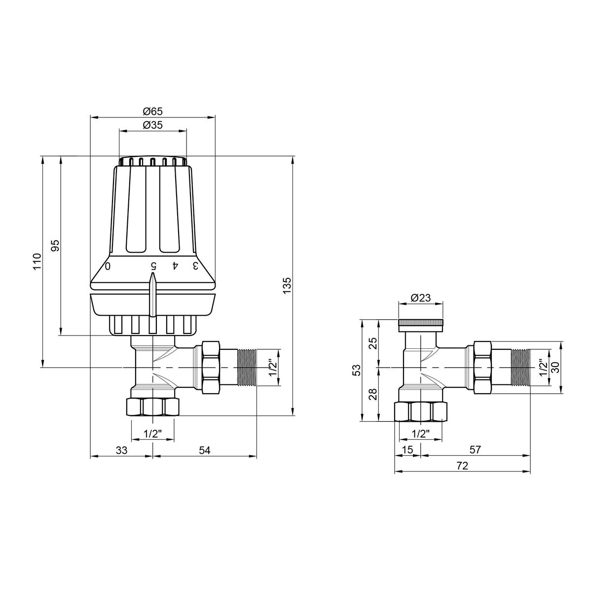 Термокомплект для радиатора DANFOSS RAS-C+RA-FN+RLV-S угловой 1/2" с боковым подключением 013G2228