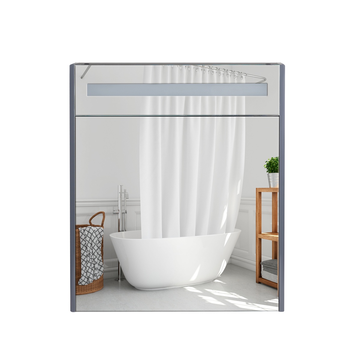 Шкафчик с зеркалом для ванной Q-TAP Robin 60x73x14.5см c подсветкой серый QT1377ZP6002G