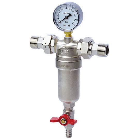 Фильтр самопромывной KOER KR.1250 для горячей воды 3/4" 1000 мкм с манометром KR2657