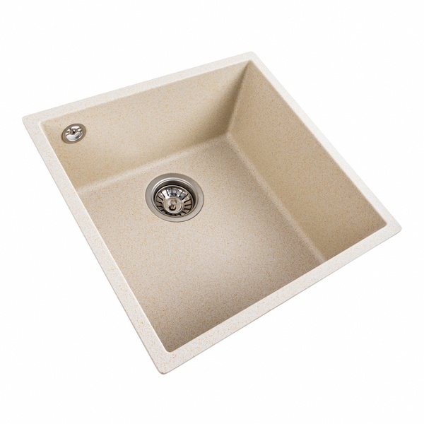 Мийка для кухні PLATINUM гранітна 4040 RUBA 440x440мм квадратна врізна без сифону бежева PLS-A40841