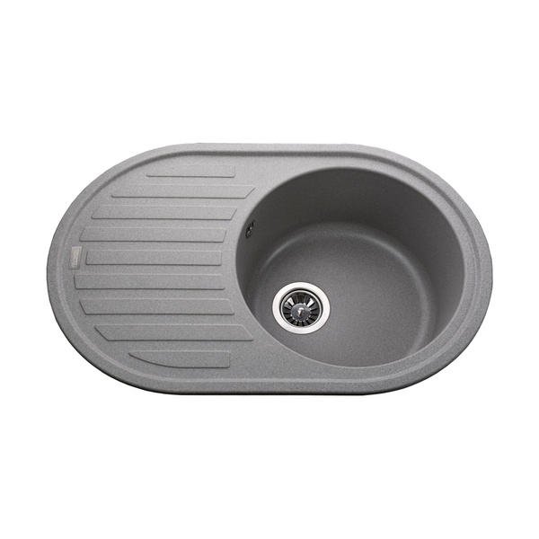 Кухонна мийка зі штучного каміння овальна GLOBUS LUX OHARA 500мм x 770мм сірий без сифону 000022395