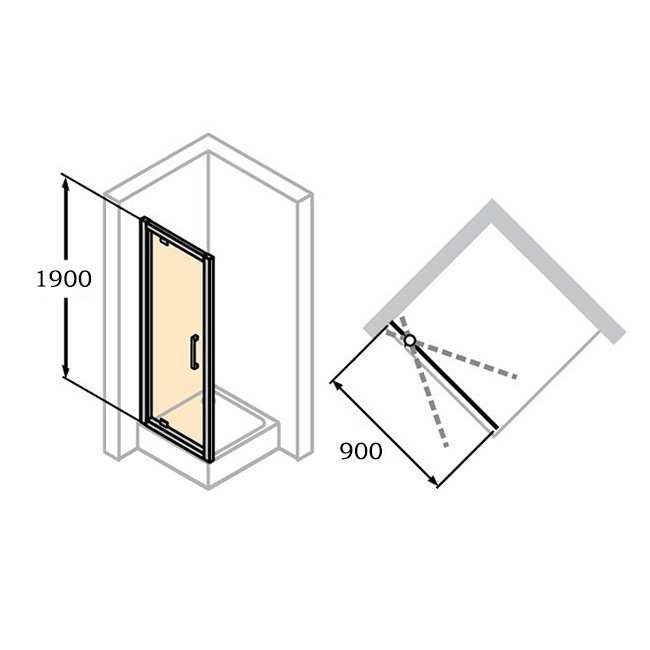 Двері скляні для душової ніші універсальні розпашні HUPPE X1 190x90см прозоре скло 6мм профіль хром 140703.069.322