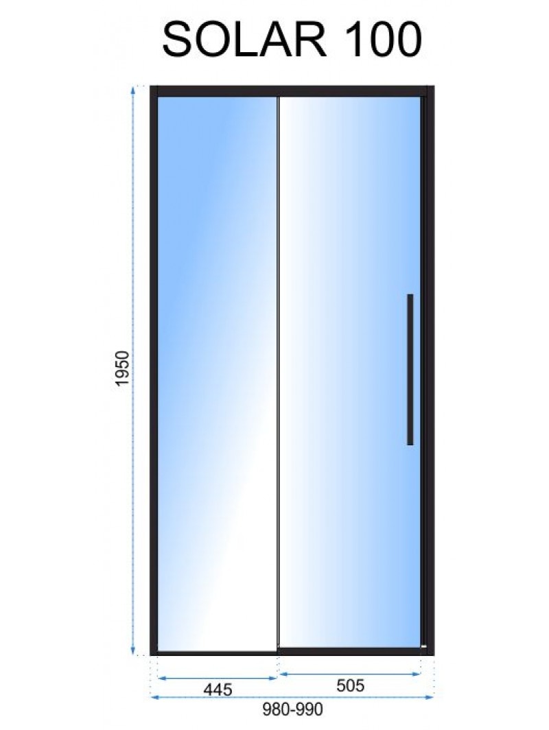 Дверь стеклянная для душевой ниши раздвижная двухсекционная REA SOLAR BLACK 100 100x195см прозрачное стекло 6мм профиль черный REA-K6512