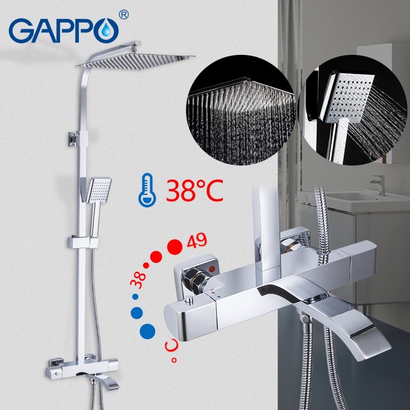 Душова система із термостатом GAPPO із верхнім душем та виливом латунна хром G2407-40