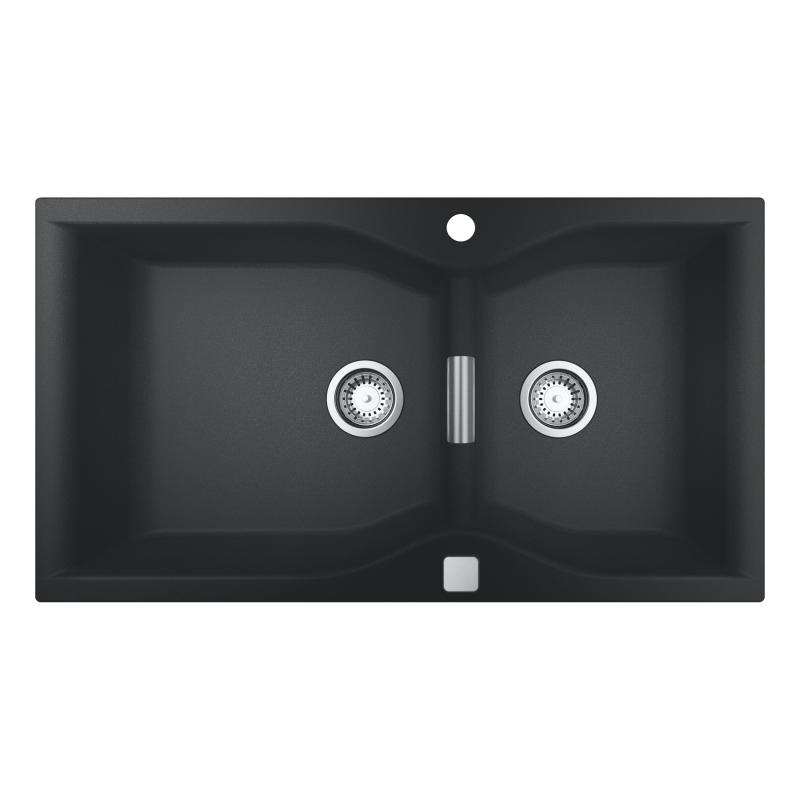 Кухонная мойка керамогранитная прямоугольная GROHE K700 Contemporary 500мм x 900мм черный на две чаши с сифоном в комплекте 31658AP0+40536000 31658AP040536000