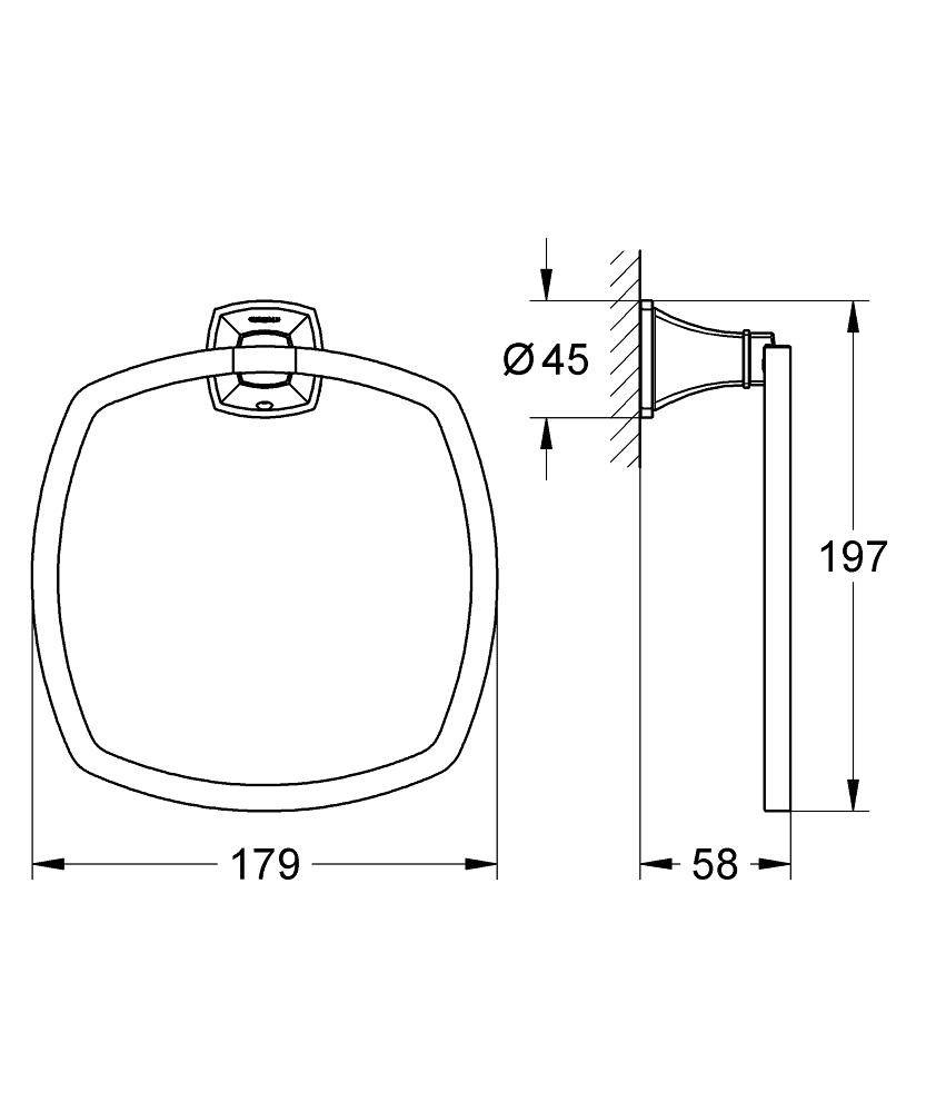 Держатель-кольцо для полотенец GROHE Grandera 40630IG0 179мм прямоугольный металлический хром