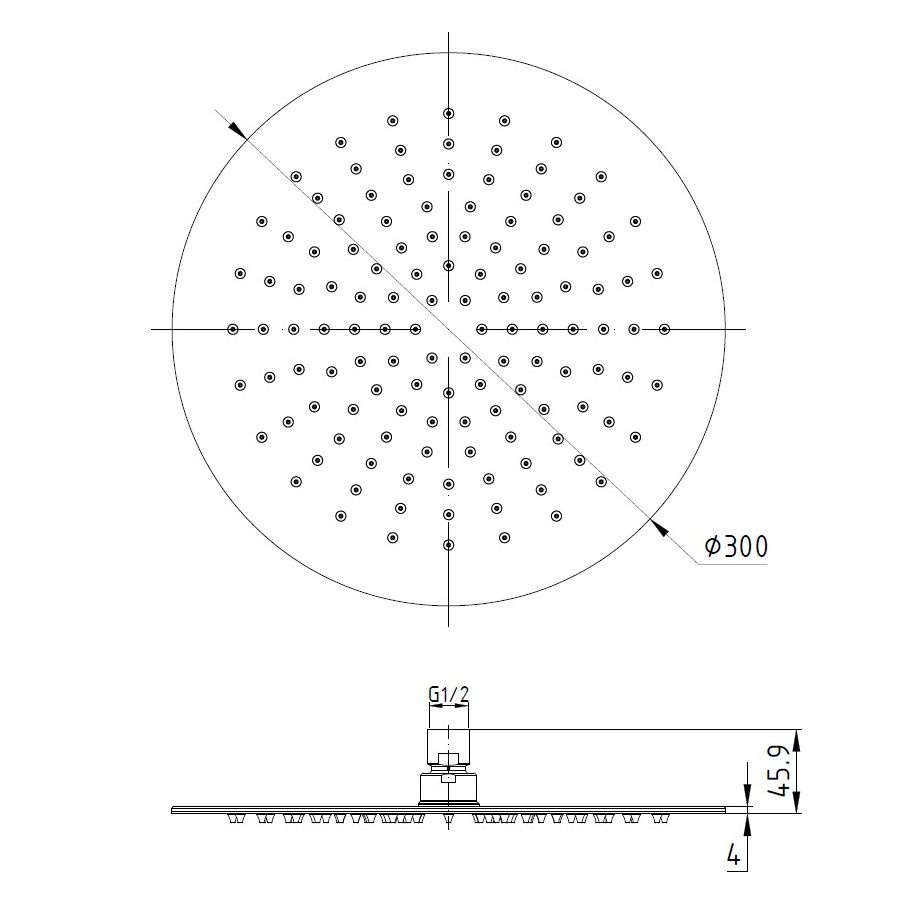 Потолочный душ круглый VOLLE SH 300мм хром латунь 16008102