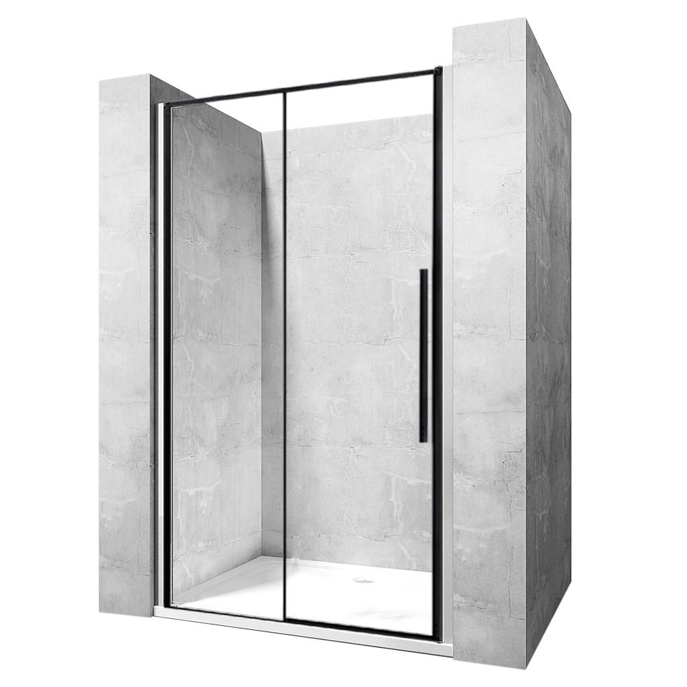 Двері скляні для душової ніші розсувні двосекційні REA SOLAR BLACK 90 90x195см прозоре скло 6мм профіль чорний REA-K6319