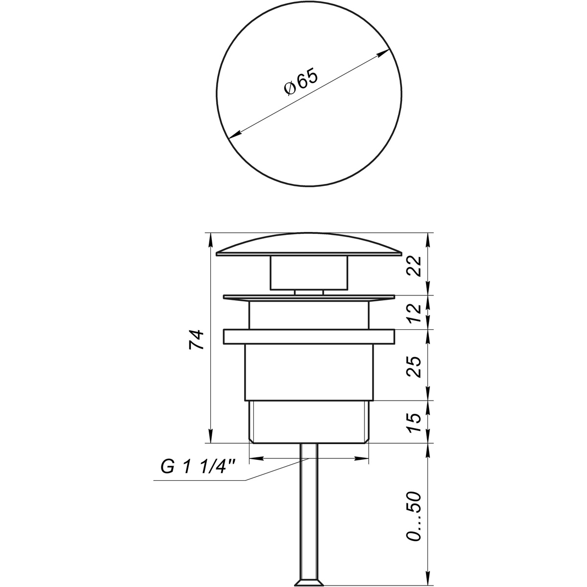 Донный клапан нажимной для раковины GLOBUS LUX HG15-04A BR без перелива латунь 1 1/4" глянцевый хром 000014082