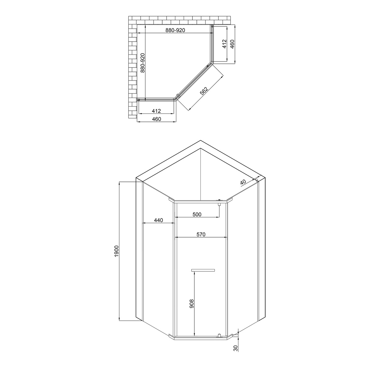 Кабина для душа пятиугольная угловая без поддона LIDZ Dozorca 92x92x190см прозрачное стекло 6мм профиль черный LDSC9090BLALOWTR2