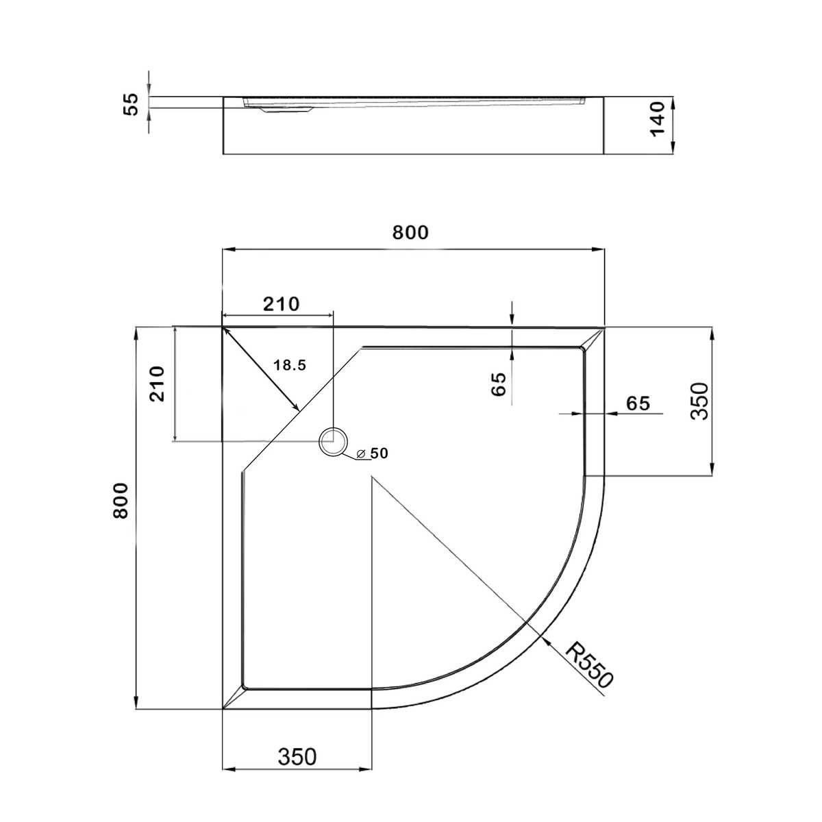 Піддон для душової кабіни LIDZ Kapielka 80x80x14см напівкруглий акриловий без сифону білий LKAST808014