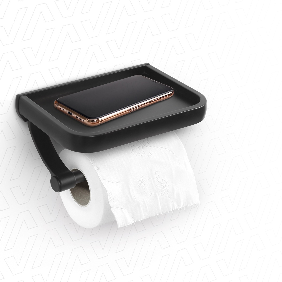 Тримач для туалетного паперу із поличкою MVM округлий металевий чорний BA-01 BLACK