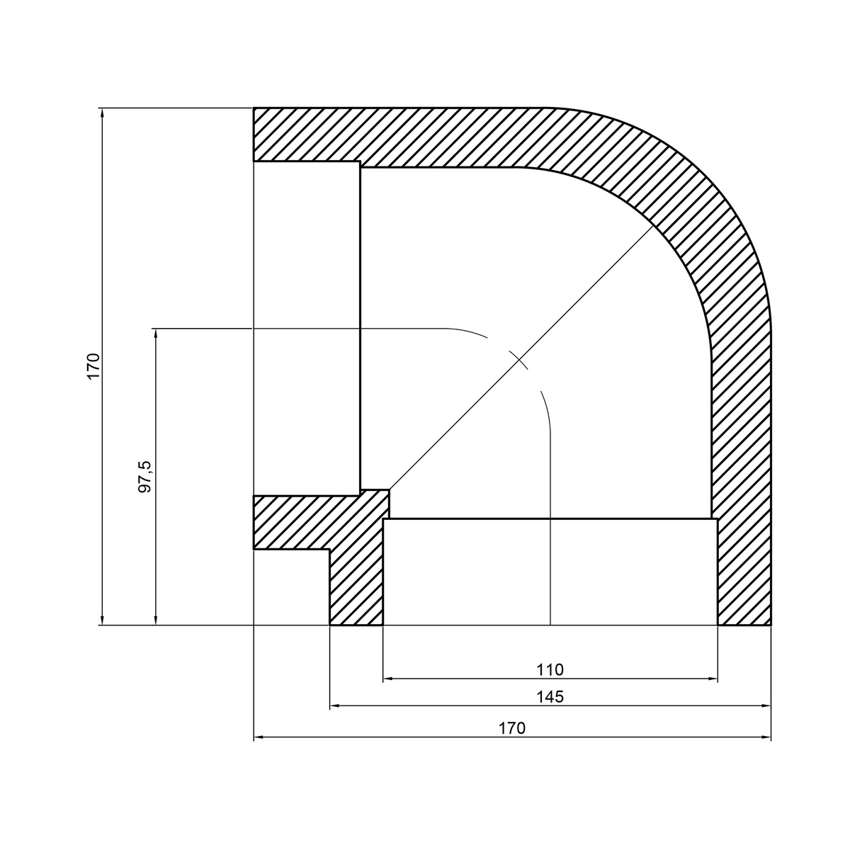 Кутник 90° THERMO ALLIANCE PPR пайка 110х20 мм DSE009