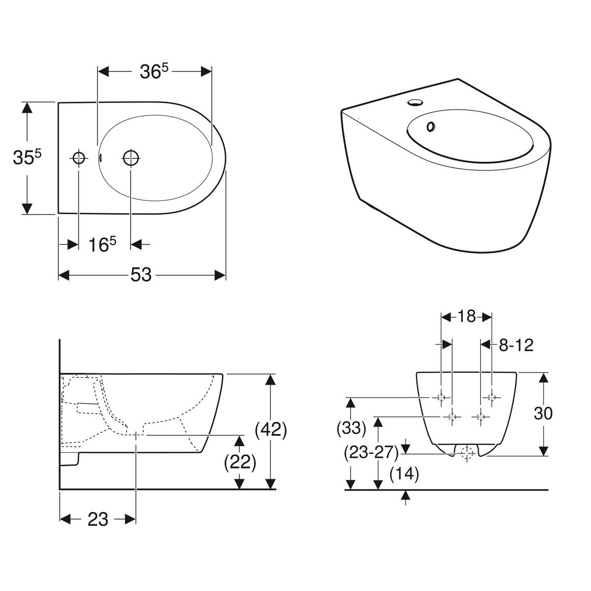 Биде подвесное GEBERIT iCon белое 501.898.JT.1