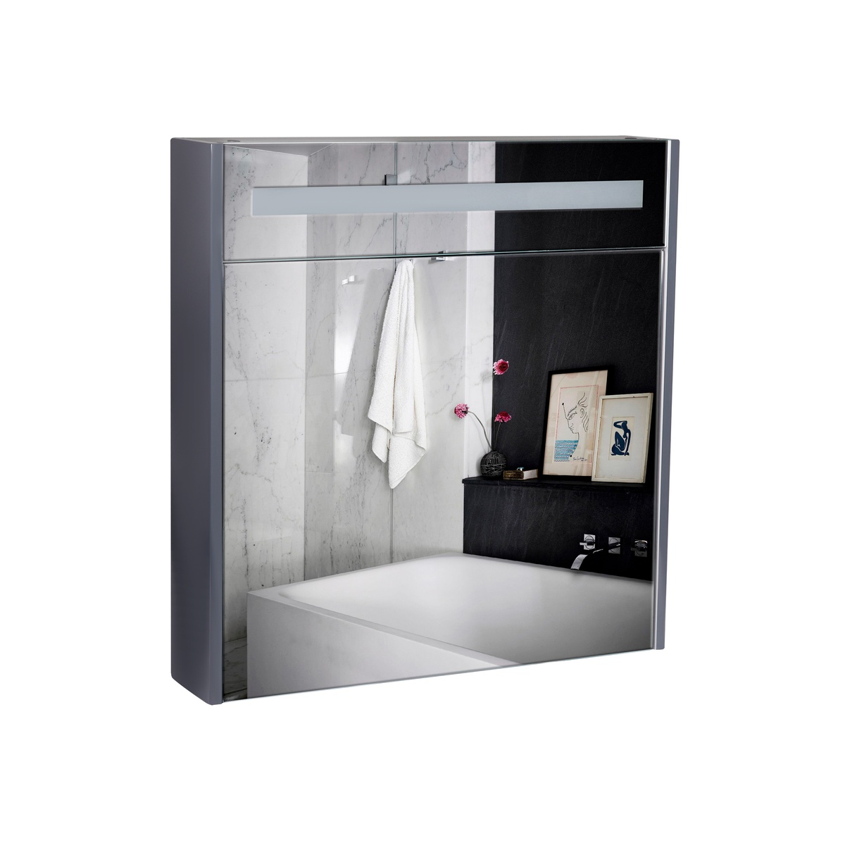 Шкафчик с зеркалом в ванную Q-TAP Robin 70x73x14.5см c подсветкой серый QT1377ZP7002G