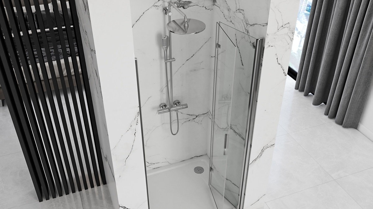 Двері скляні для душової ніші універсальні складні двосекційні REA MOLIER 190x90см прозоре скло 6мм профіль хром REA-K8539