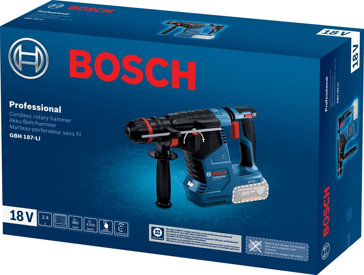 Перфоратор акумуляторний Bosch GBH 187-LI SDS-plus 18В 2.4Дж 3кг без АКБ та ЗП