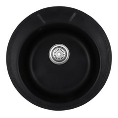 Мойка на кухню из искусственного камня круглая HAIBA HB8301-G226 BLACK 490мм x 490мм черный с сифоном HB0971