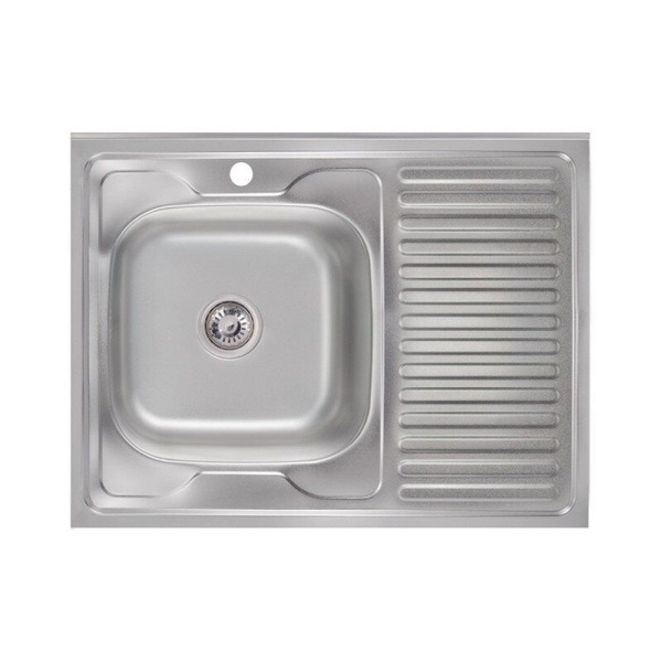 Кухонна мийка металева прямокутна накладна LIDZ 600мм x 800мм матова 0.6мм із сифоном LIDZ6080L06SAT