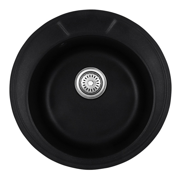 Мойка для кухни гранитная круглая HAIBA HB8301-G226 490x490x180мм с сифоном черная HB0971