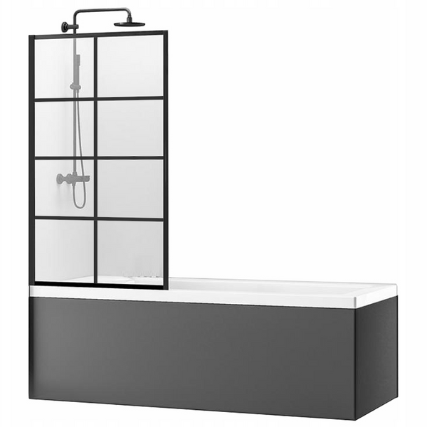 Шторка стеклянная для ванны универсальная 140x70см REA LAGOS-1 FIX стекло прозрачное 5мм профиль черный REA-K4560