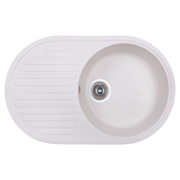 Кухонна мийка композитна овальна COSH 735мм x 460мм білий із сифоном COSH7446K203