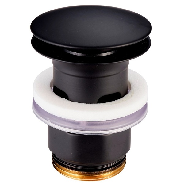Донний клапан натискний для раковини DEVIT ART із переливом латунь 1 1/4" матований чорний 13140B