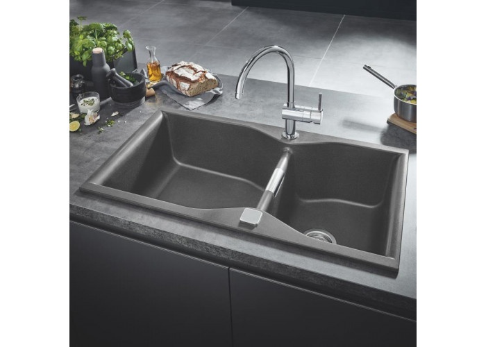 Кухонна мийка керамогранітна прямокутна GROHE K700 Contemporary 500мм x 900мм сірий на дві чаші із сифоном в комплекті 31658AT0+40536000 31658AT040536000
