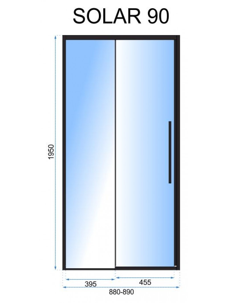 Дверь стеклянная для душевой ниши раздвижная двухсекционная REA SOLAR BLACK 90 90x195см прозрачное стекло 6мм профиль черный REA-K6319