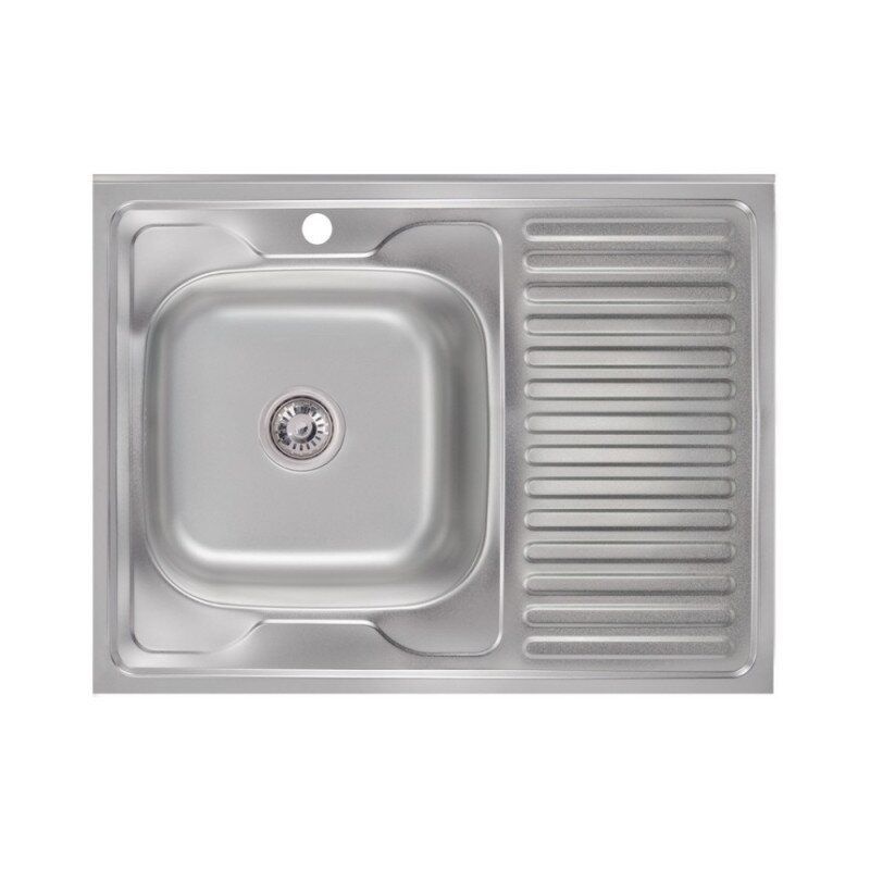 Кухонна мийка металева прямокутна накладна LIDZ 600мм x 800мм матова 0.6мм із сифоном LIDZ6080L06SAT