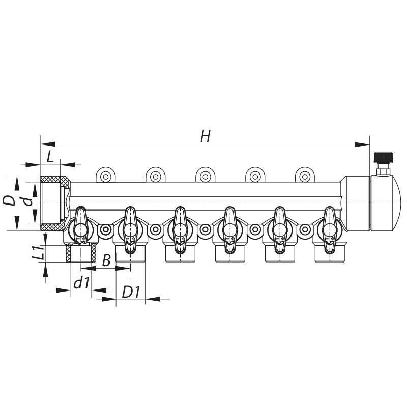 Коллектор для водопровода KOER 6 контуров 40 мм/20 мм K0173.PRO KP0223