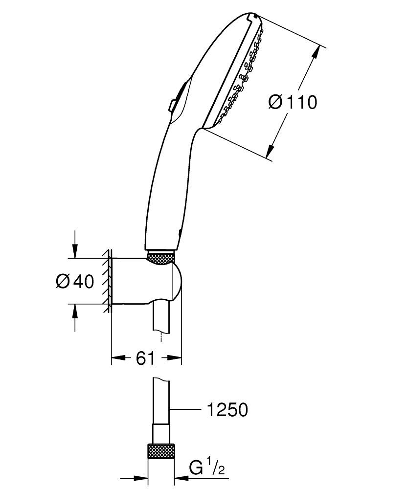 Душевой набор GROHE Tempesta с ручной лейкой и шлангом с держателем хром 26164003