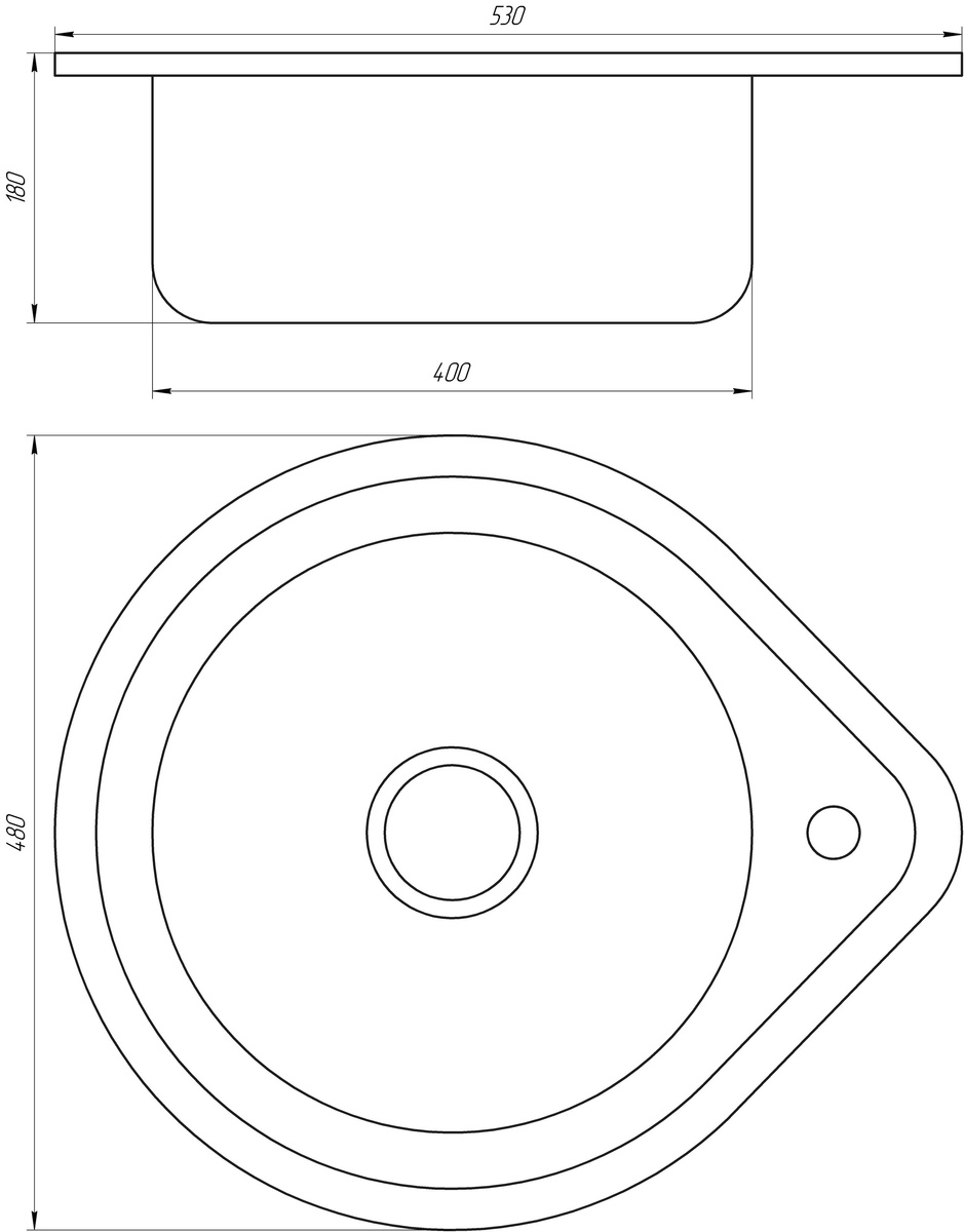 Раковина на кухню нержавейка круглая MIRA 530мм x 480мм глянцевая 0.8мм с сифоном 000014449