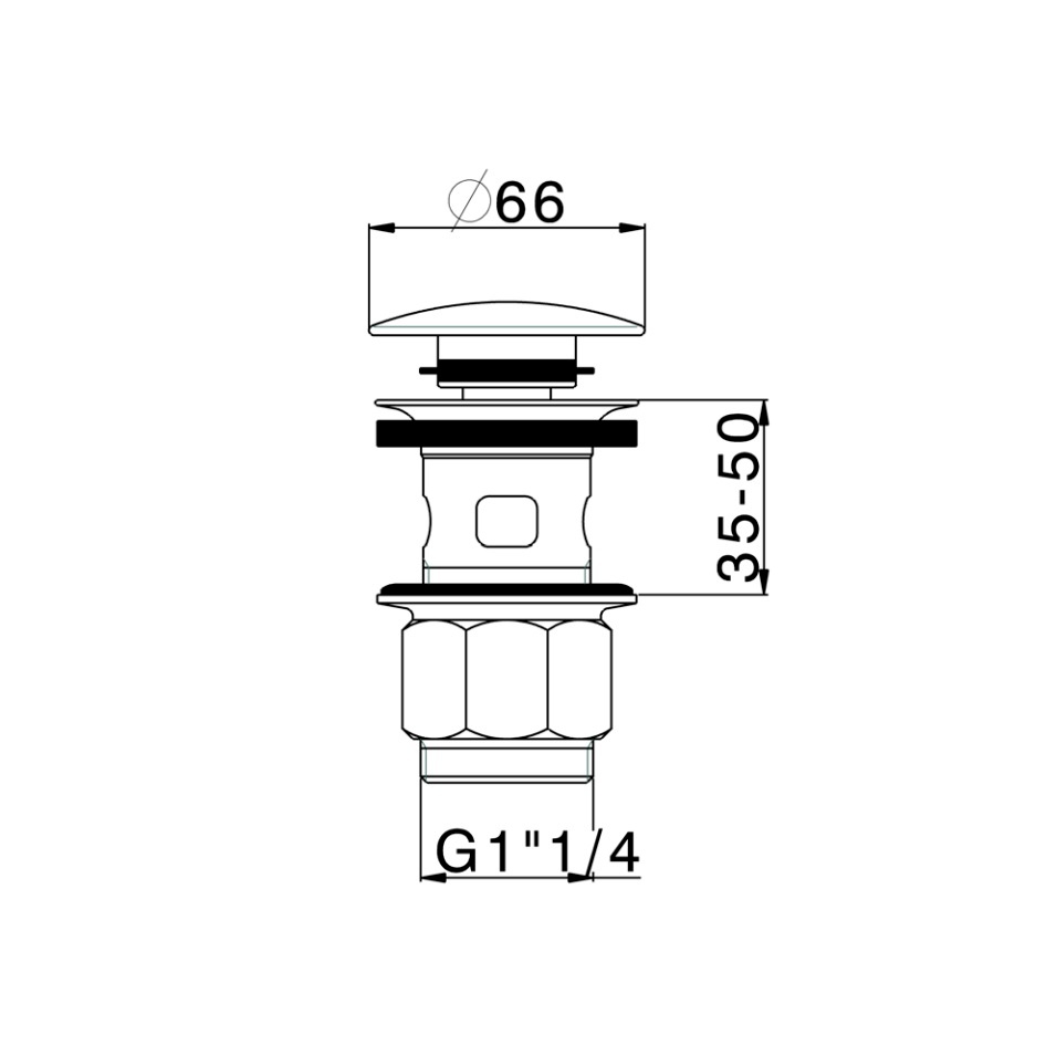 Донный клапан нажимной для раковины DEVIT ART 66мм с переливом латунь 1 1/4" матовый черный 13140B