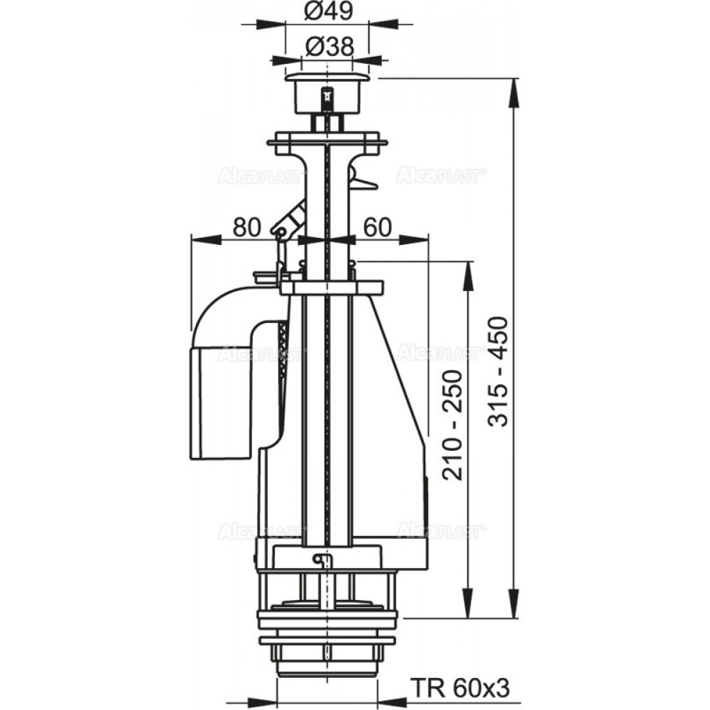 Механізм зливу для бачка унітазу ALCAPLAST підключення 60 мм A08