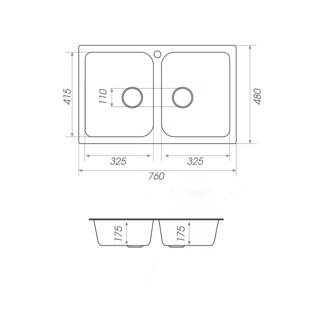 Мойка для кухни гранитная прямоугольная PLATINUM 7648W TWIN 760x480x180мм без сифона на две чаши белая PLS-A24786