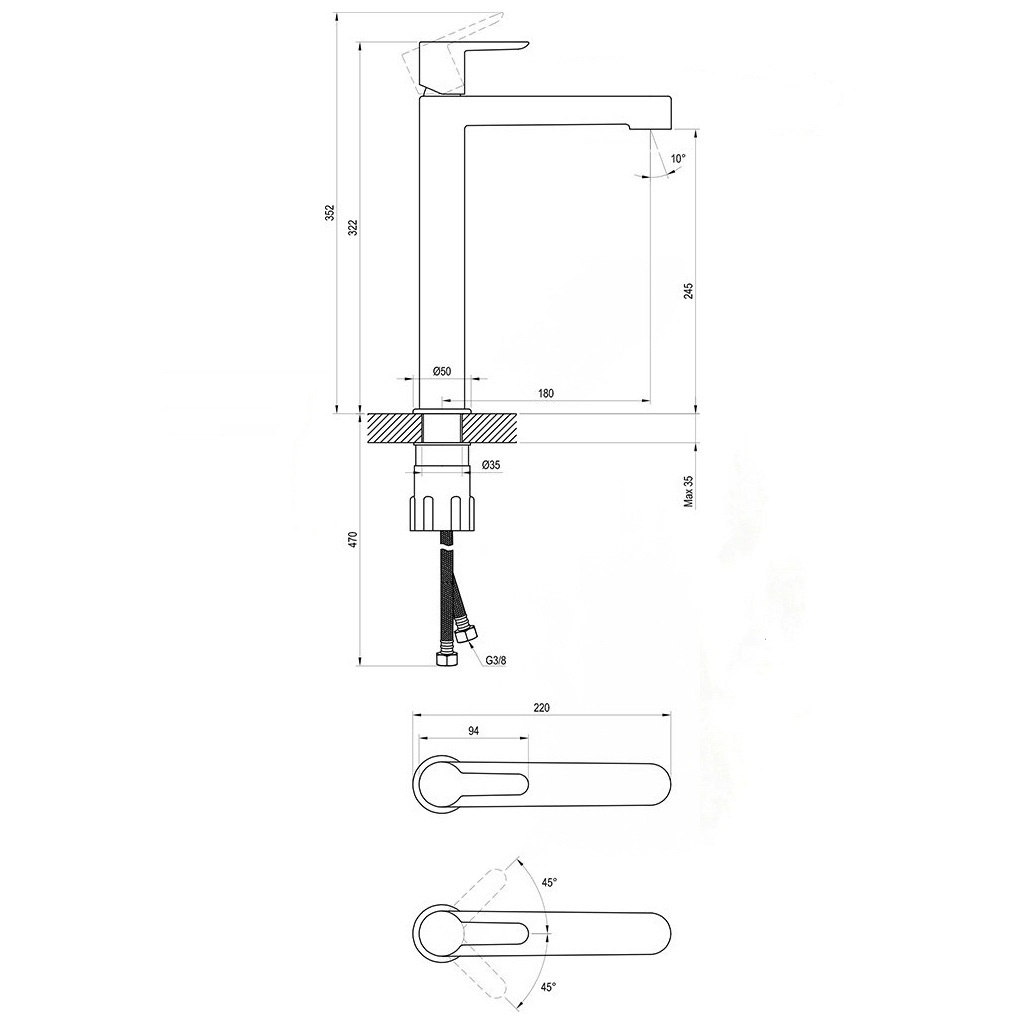Змішувач для умивальника із високим виливом RAVAK Puri хром латунь X070114
