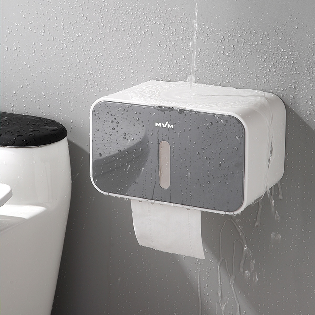 Держатель для туалетной бумаги с крышкой с полкой MVM округлый пластиковый серый BP-15 white/gray