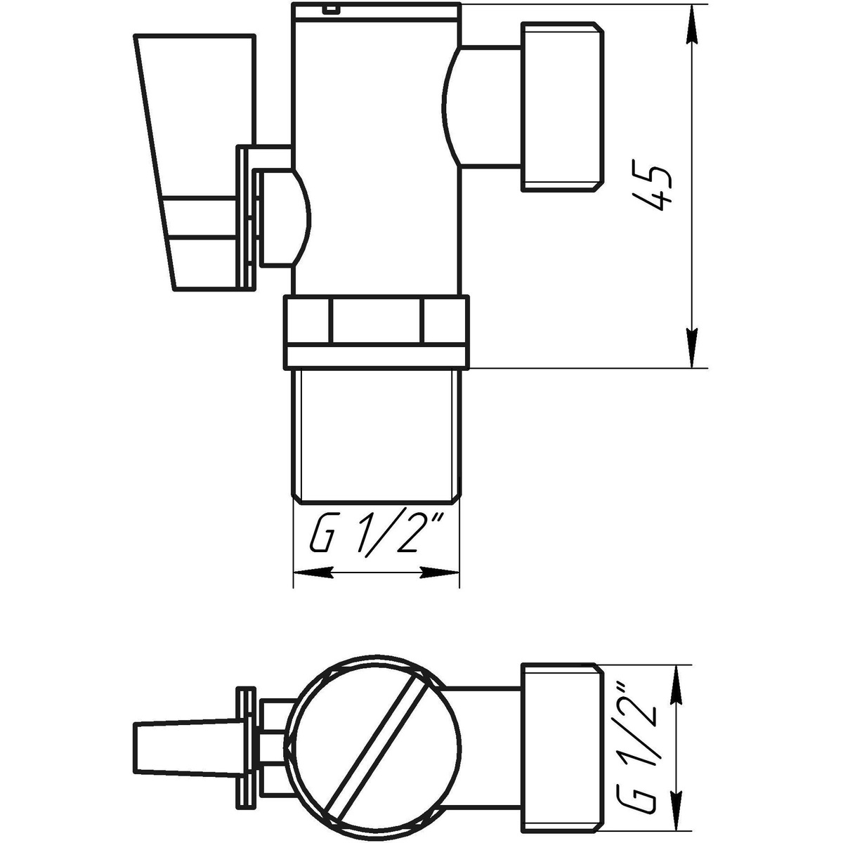 Кран кульовий побутовий SOLOMON А7041(7043) кутовий 1/2" зв-зв 000001161