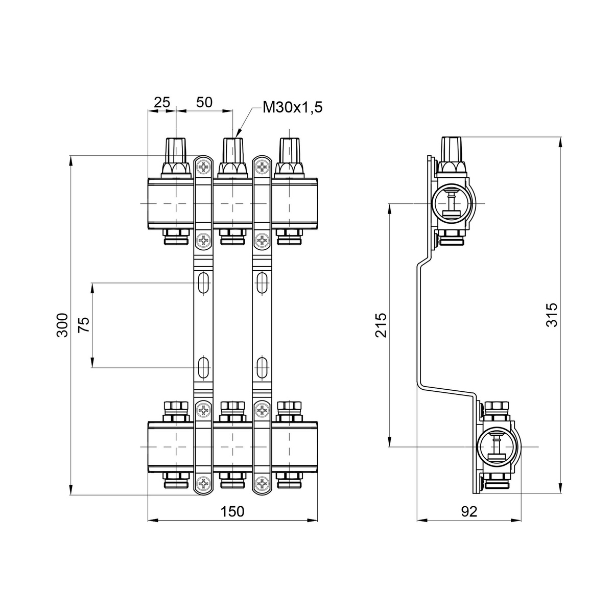 Колектор для системи опалення SANDI FORTE 3 контури 1"/3/4" SF002W3
