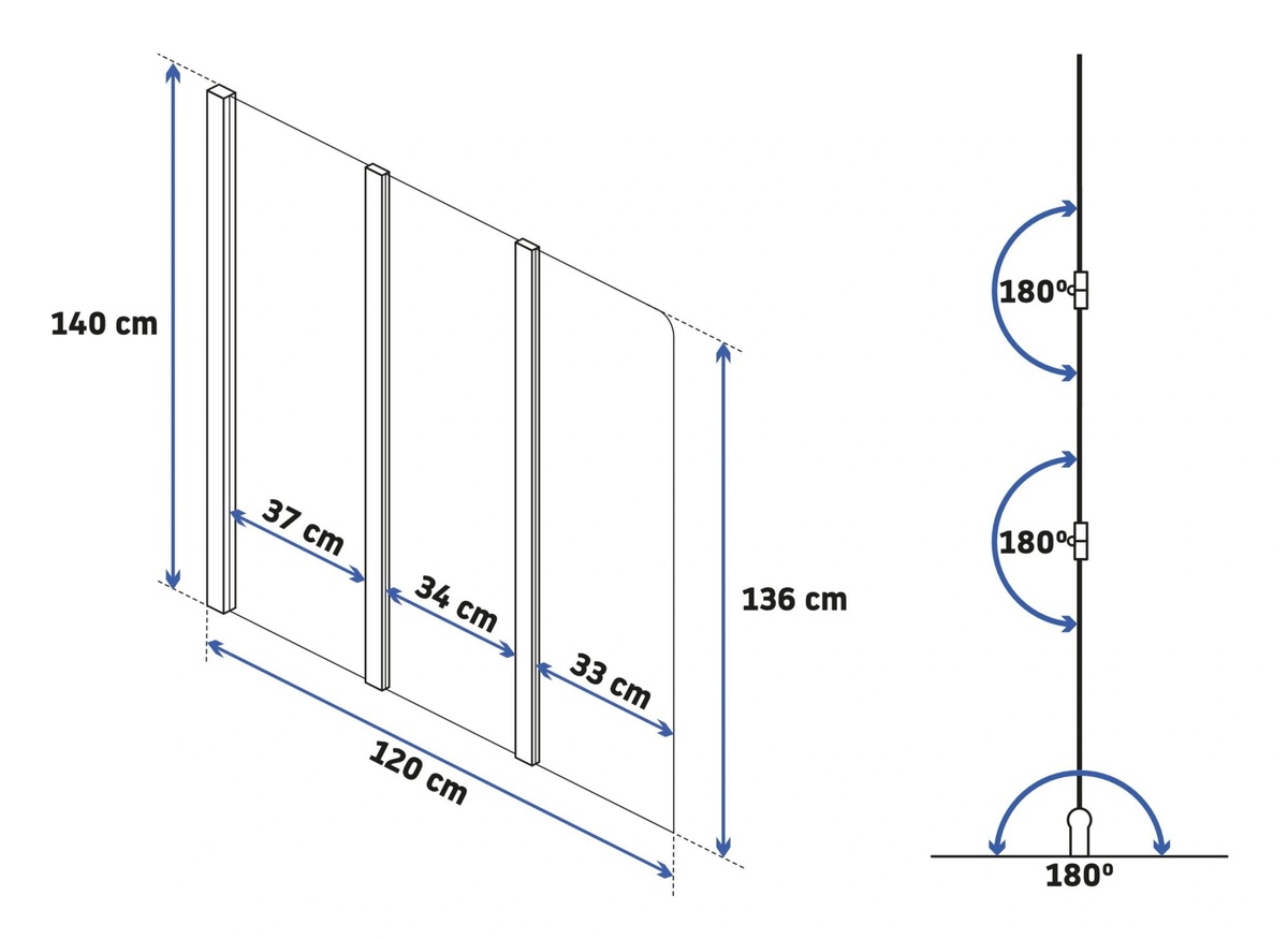Шторка скляна для ванної універсальна три секції гармошка 120x140см REA AGAT-3 скло прозоре 5мм профіль хром REA-W0301