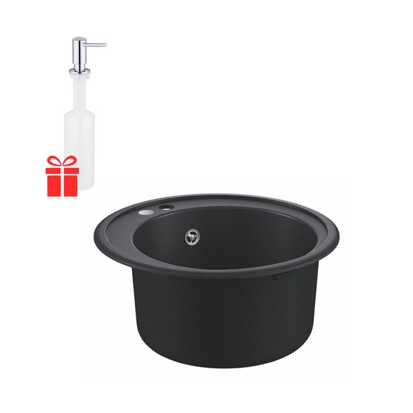 Кухонна мийка зі штучного каміння кругла GROHE K200 Contemporary 510мм x 510мм чорний із сифоном в комплекті 31656AP0+40536000 31656AP040536000