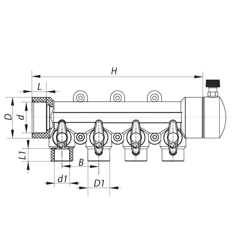 Коллектор для водопровода KOER 4 контура 40 мм/20 мм K0171.PRO KP0221