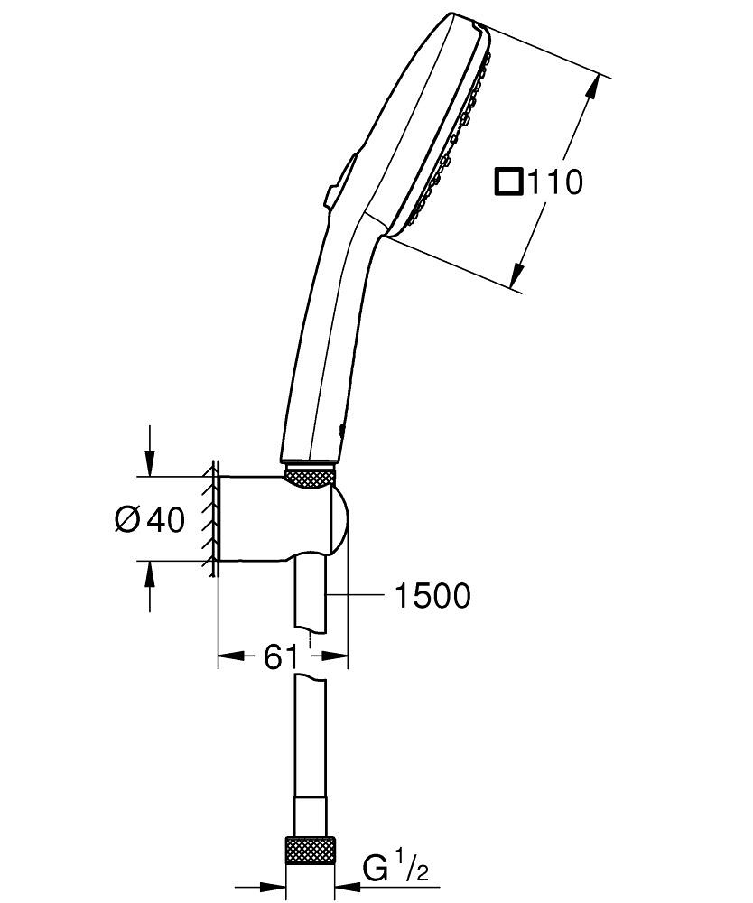 Душевой набор GROHE Tempesta с ручной лейкой и шлангом с держателем хром 27588003