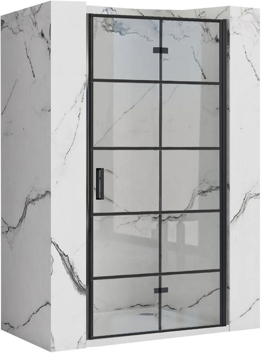 Двері скляні для душової ніші універсальні складні двосекційні REA MOLIER 190x80см прозоре скло 6мм профіль чорний REA-K8537