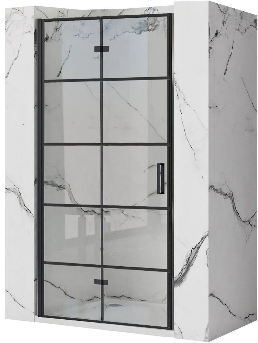 Двері скляні для душової ніші універсальні складні двосекційні REA MOLIER 190x80см прозоре скло 6мм профіль чорний REA-K8537