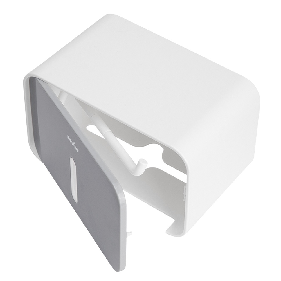 Тримач для туалетного паперу із кришкою із поличкою MVM округлий пластиковий сірий BP-15 white/gray
