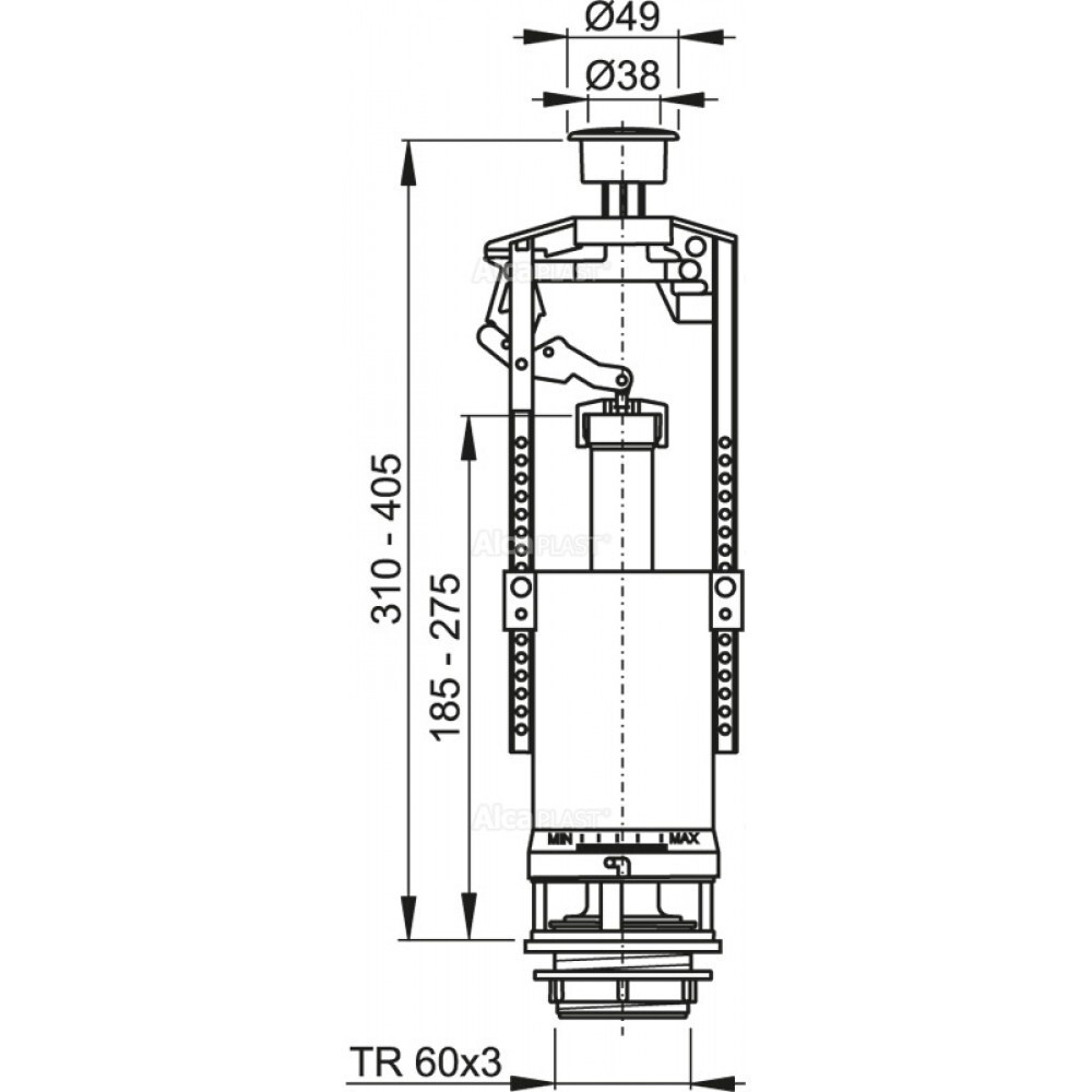Механізм зливу для бачка унітазу ALCAPLAST підключення 60 мм A2000-CHROM