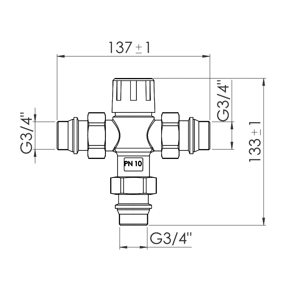 Термостатический 3-х ходовой клапан SANDI FORTE смесительный 3/4" SF010W20
